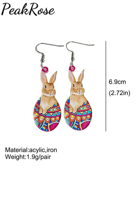 Pink Cute Broken Egg Bunny Rabbit Printed Earrings