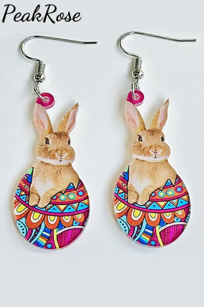 Pink Cute Broken Egg Bunny Rabbit Printed Earrings One-Size