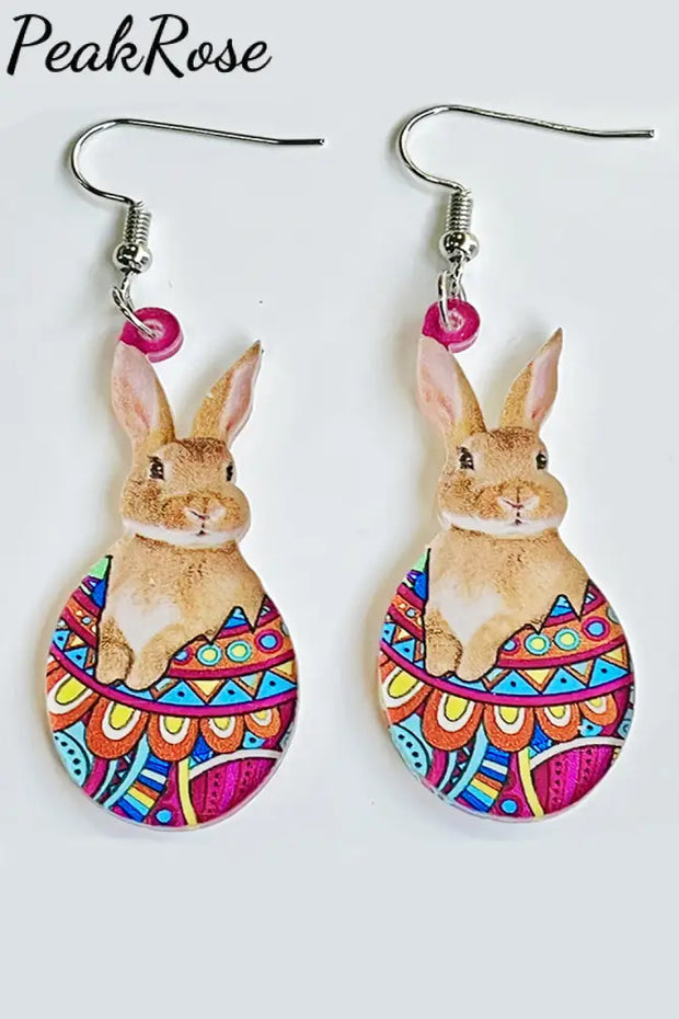 Pink Cute Broken Egg Bunny Rabbit Printed Earrings One-Size