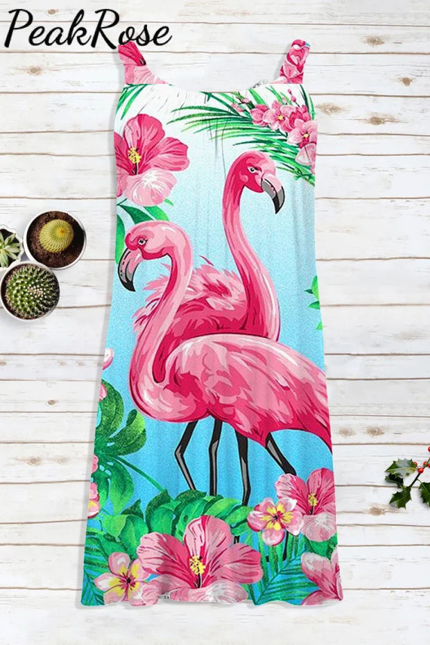 Pink Flamingo Fashion Print Sleeveless Dress