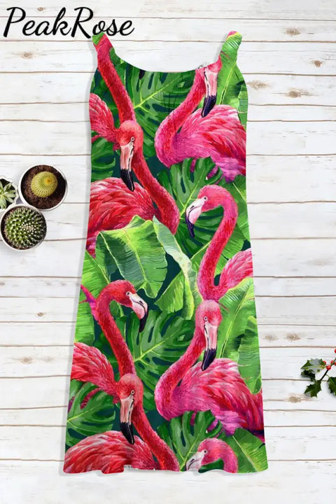 Pink Flamingo Fashion Print Sleeveless Dress