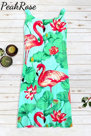 Pink Flamingo Fashion Print Sleeveless Dress