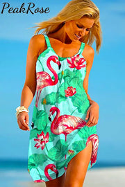 Pink Flamingo Fashion Print Sleeveless Dress S