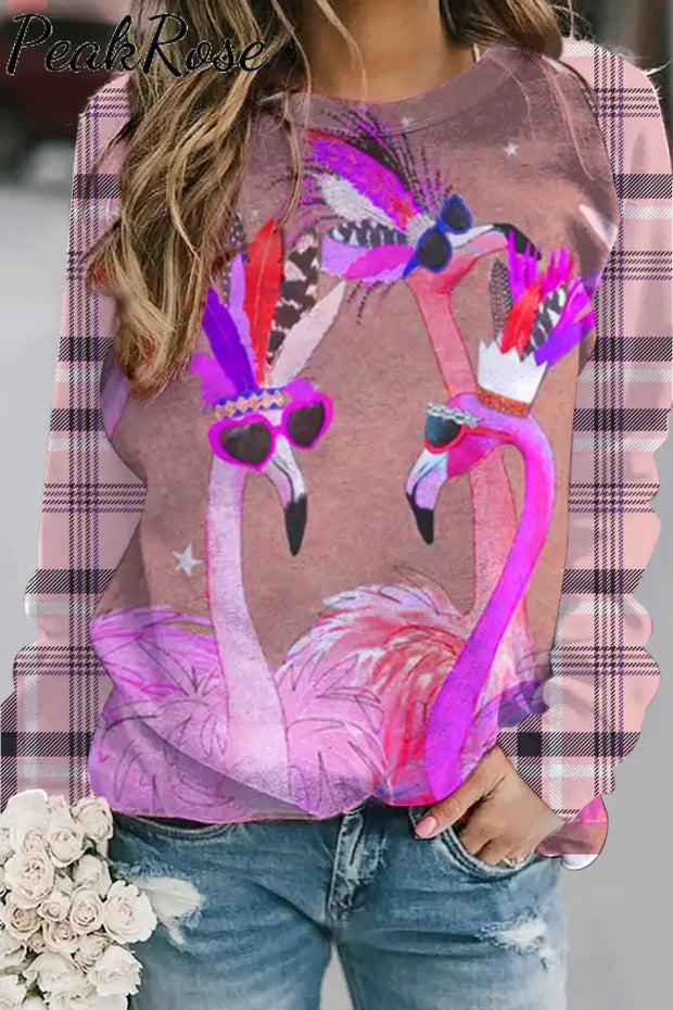 Pink Flamingo Plaid Sweatshirt