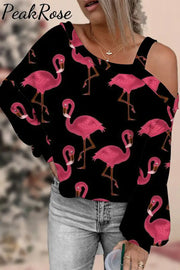 Pink Flamingos Black Off-Shoulder Blouse