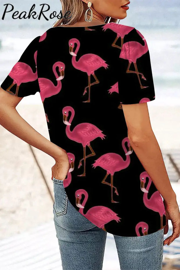 Pink Flamingos Black Square Neck T-Shirt T-Shirt