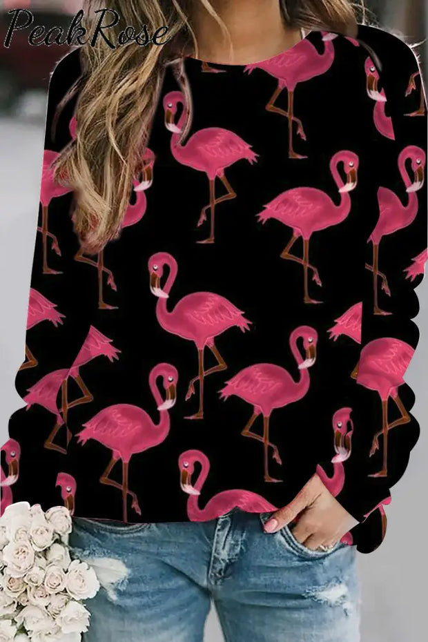 Pink Flamingos Black Sweatshirt S /