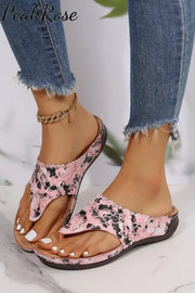 Pink Floral Embroidered Platform Sandals / 5(37) Slippers