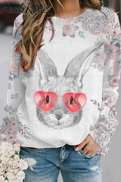 Pink Flower Love Sunglasses Sketch Rabbit Head Sweatshirt S / Floral