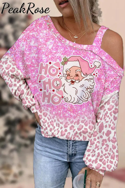 Pink Glitter Leopard Hoho Off-Shoulder Blouse