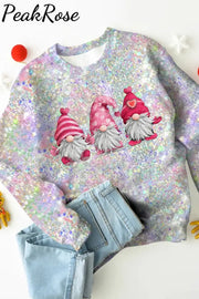 Pink Gnomes Glitter Print Sweatshirt