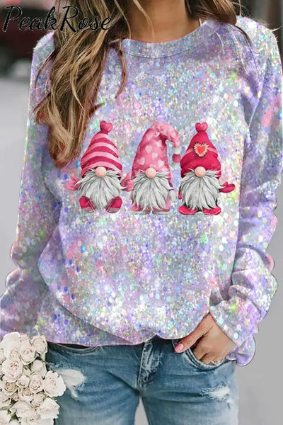 Pink Gnomes Glitter Print Sweatshirt S / Silver