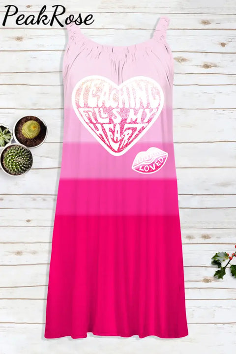 Pink Gradient Layer Love Sleeveless Dress