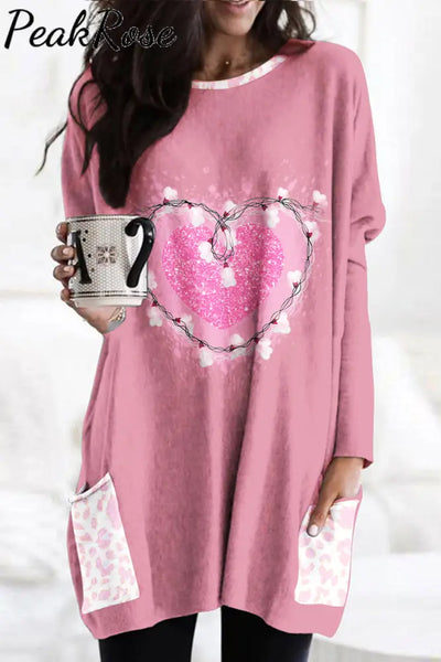 Pink Heart Lanterns Tunic With Pockets S /