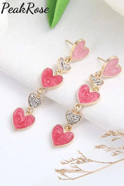 Pink Heart-Shaped Rhinestones Earrings