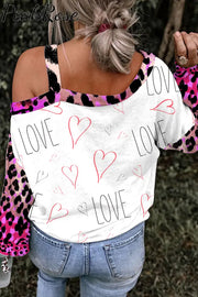 Pink Leopard Print Lips Off-Shoulder Blouse