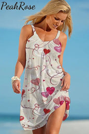 Pink Love Heart Balloons Beach Sleeveless Dress