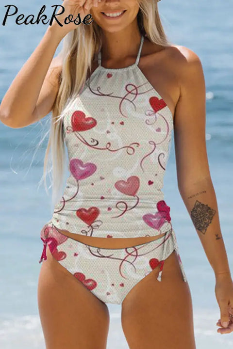 Pink Love Heart Balloons Bikini Swimsuit S