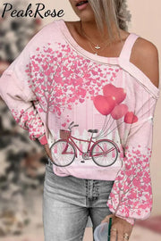 Pink Love Heart Balloons Off-Shoulder Blouse