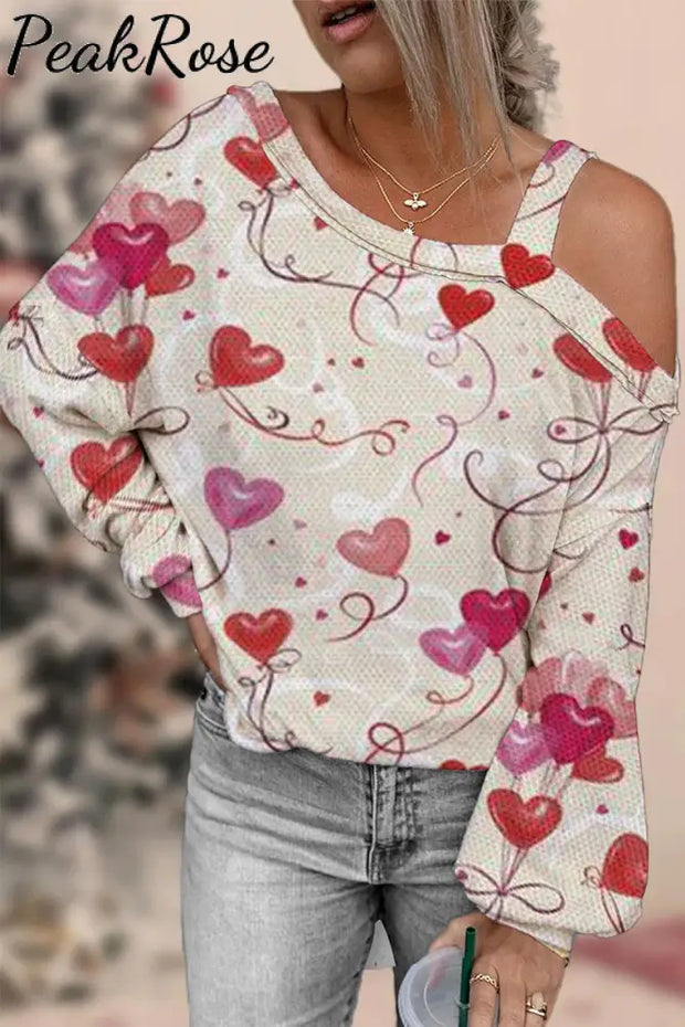 Pink Love Heart Balloons Off-Shoulder Blouse