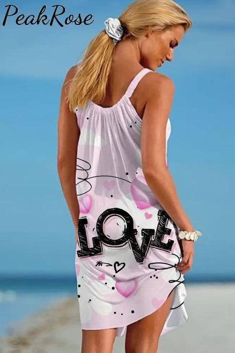 Pink Love Heart Beach Sleeveless Dress