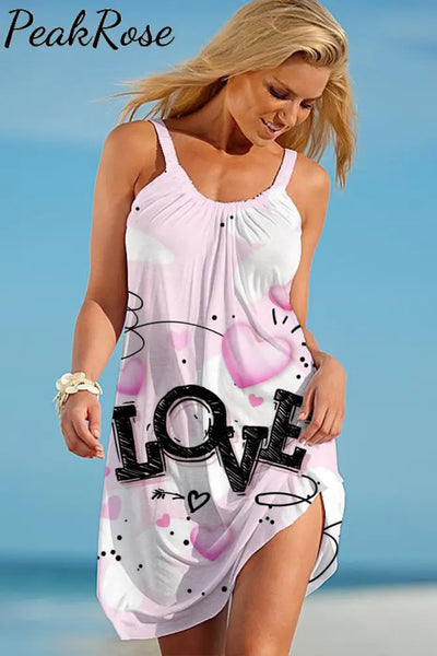 Pink Love Heart Beach Sleeveless Dress S /