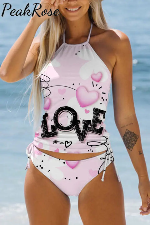 Pink Love Heart Bikini Swimsuit S