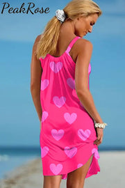 Pink Love Heart-Shaped Print Sleeveless Dress