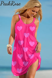 Pink Love Heart-Shaped Print Sleeveless Dress S