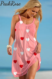 Pink Love Heart-Shaped Print Sleeveless Dress S