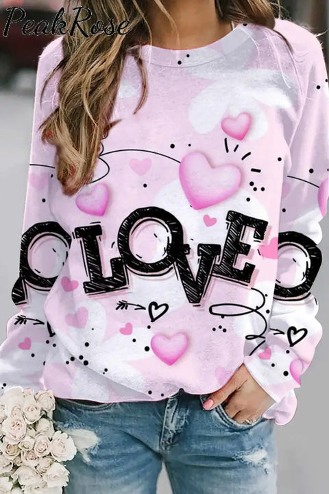 Pink Love Heart Sweatshirt S /