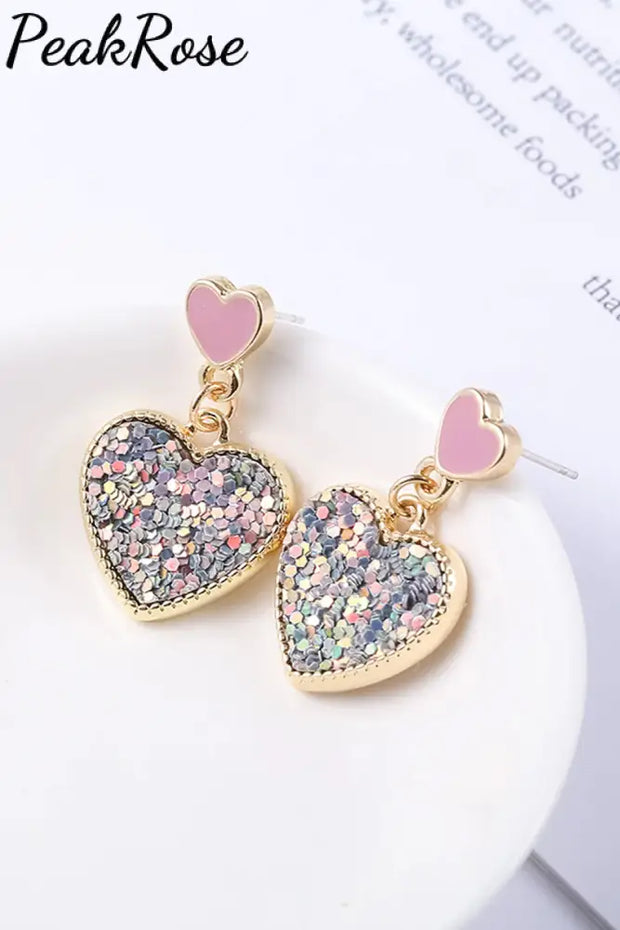 Pink Love Personality Three-Dimensional Sequin Stud Earrings Christmas