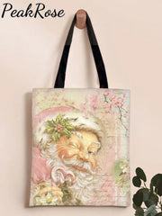 Pink Vintage Santa Claus Print Tote Bag Christmas