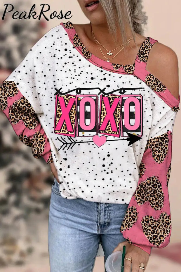 Pink Xoxo Leopard Print Off-Shoulder Blouse