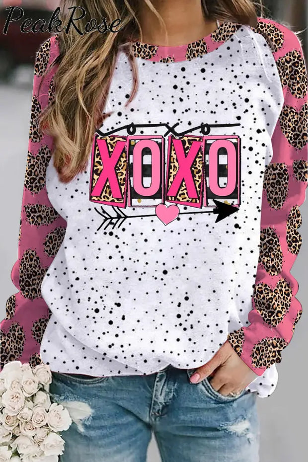 Pink Xoxo Leopard Print Sweatshirt S / Photo Color