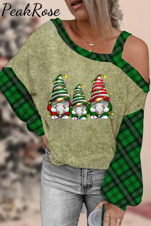 Plaid Christmas Gnome Blouse S / Photo Color