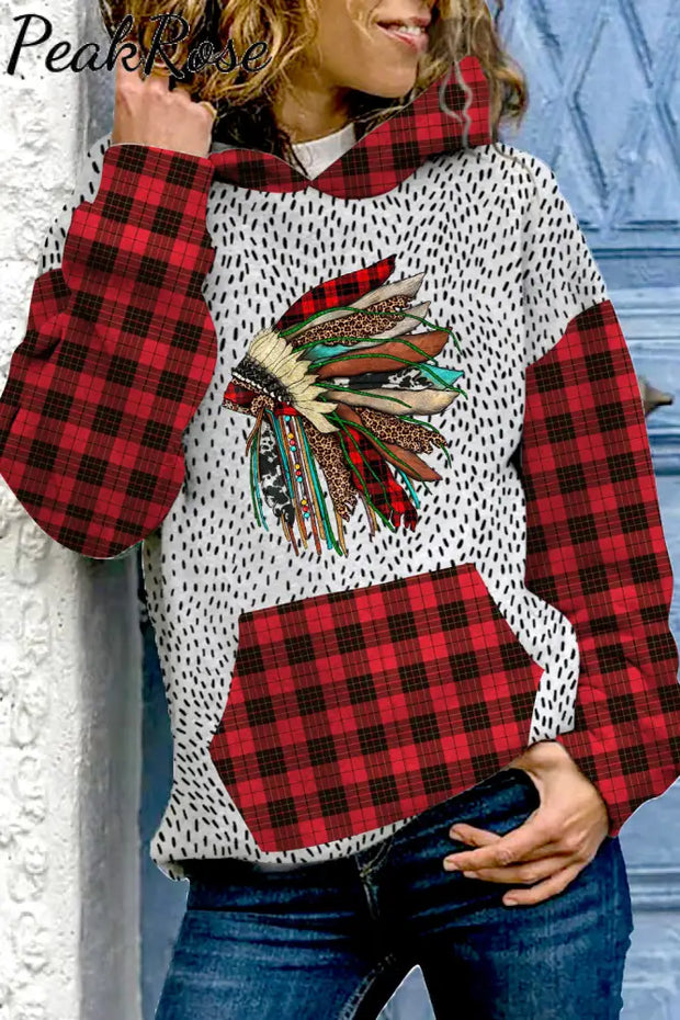 Plaid Christmas Indians Hoodie With Pockets S / Picture Color Sweatshirt