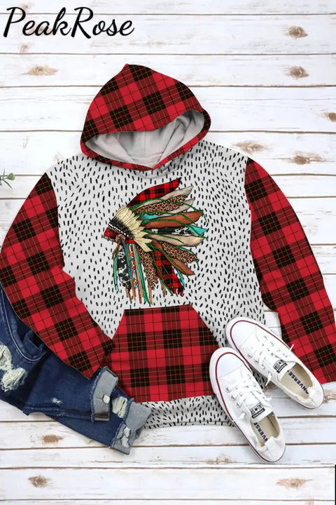 Plaid Christmas Indians Hoodie With Pockets Sweatshirt