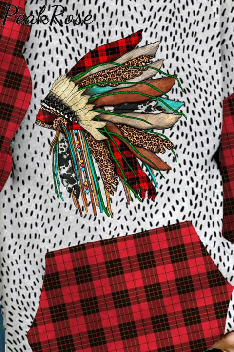 Plaid Christmas Indians Hoodie With Pockets Sweatshirt