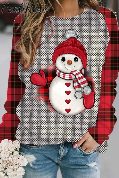 Plaid Christmas Snowman Sweatshirt S / Grey