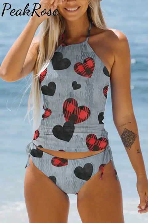 Plaid Heart Bikini Swimsuit S