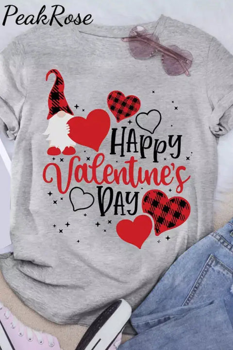 Plaid Heart Gnomes T-Shirt S / Grey T-Shirt