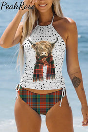 Plaid Highland Cow Bikini Swimsuit S / Polka