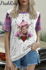 Plaid Highland Cow Bleached T-Shirt T-Shirt