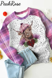 Plaid Highland Cow Print Sweatshirt