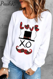 Plaid Love Letter Round Neck Casual Sweatshirt