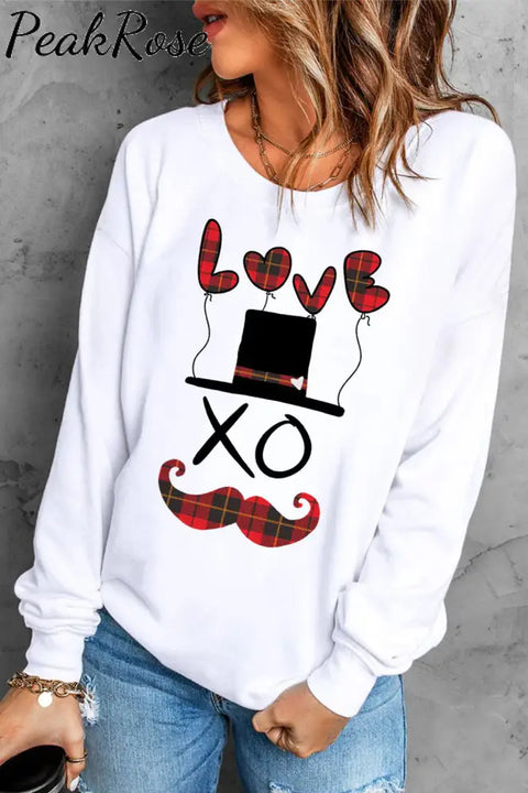 Plaid Love Letter Round Neck Casual Sweatshirt