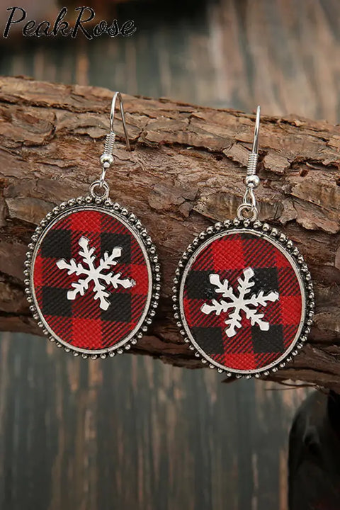 Plaid With Snowflake Round Earrings One-Size