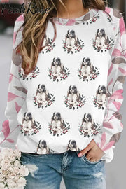 Plant Flowers & Leaves Cute Rabbit Full Print Sweatshirt