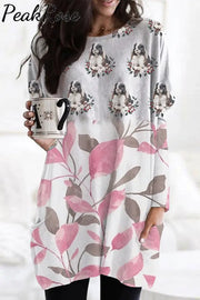 Plant Flowers & Leaves Cute Rabbit Full Print Tunic With Pockets